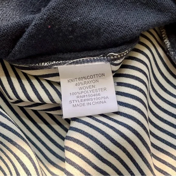 Market & Spruce Navy Blue & Stripe Mock-Layered Knit Crewneck Sweater, Size M - Picture 9 of 10